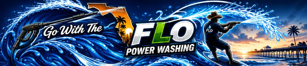 Go With The Flo Power Washing — surfing cowboy and ocean wave